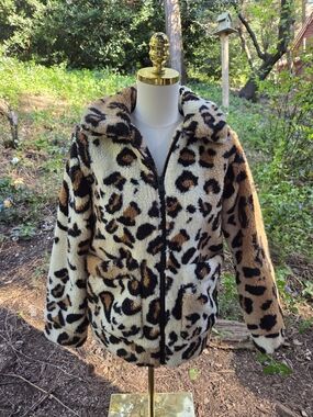 Levi Strauss Leopard Print Sherpa Zip Jacket - Brown/Black Size‎ XS
